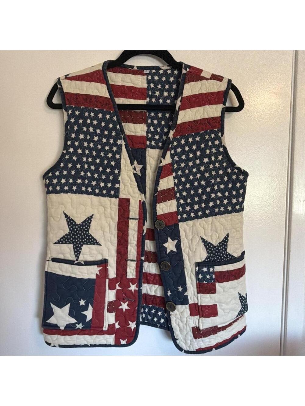 Vintage Inspired Americana Patchwork Quilted Vest - sz Small (see measurements)